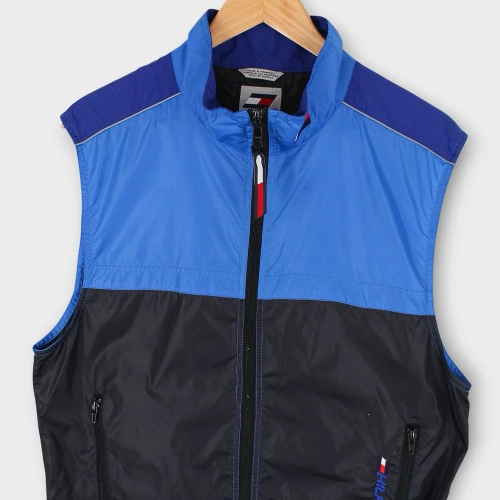 Vintage Tommy Hilfiger Men's Windbreaker Nylon‎ Vest Blue Black Medium Outdoor